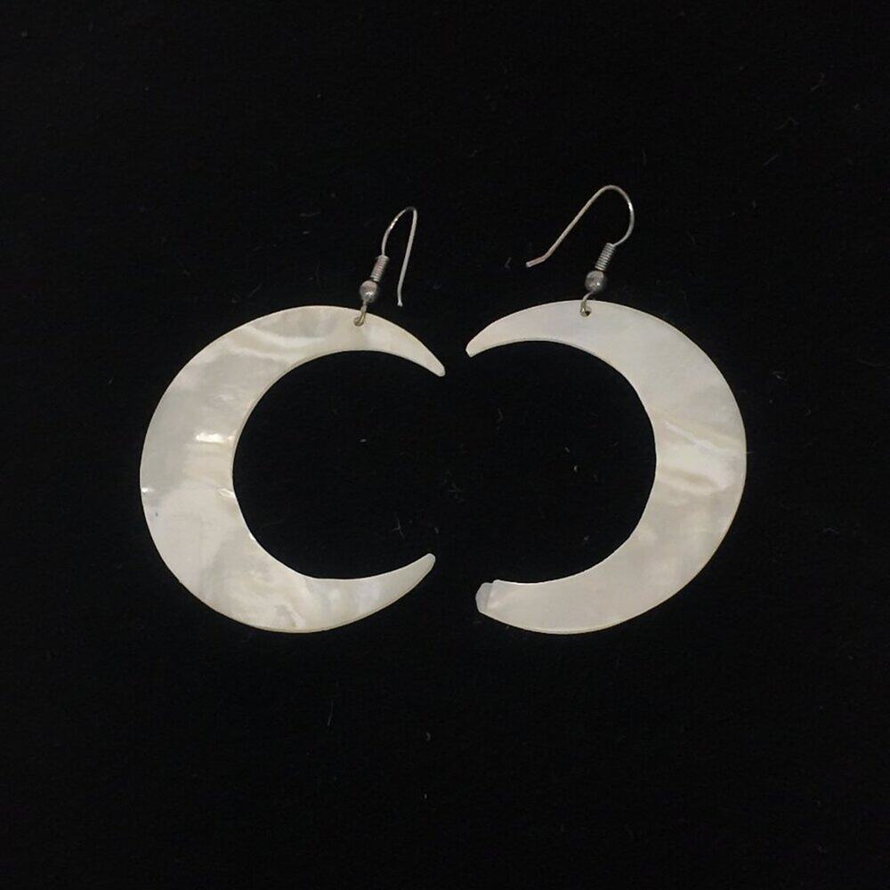 Mother of Pearl Crescent Moon Hoops Earrings - Picture 3 of 5